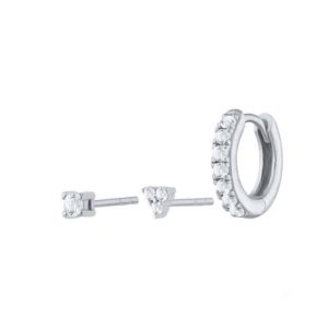 Boucles d&rsquo;Oreilles pour 3 trous Argent Oxyde Zirconium blanc