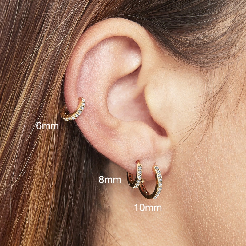 Boucle d’oreille femme 3 trous mini creole plaqué or – Image 3