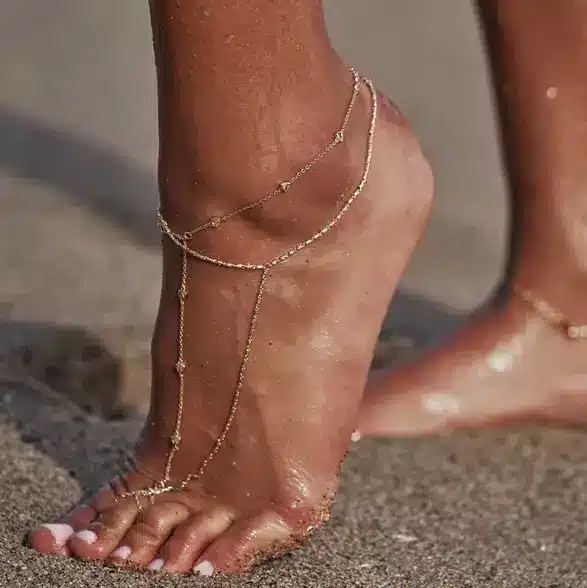 Chaine de pied or plaqué femme maille fantaisie – Image 2