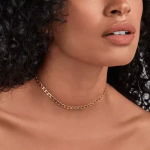 Collier ras de cou gros maillon acier inoxydable doré maille gourmette