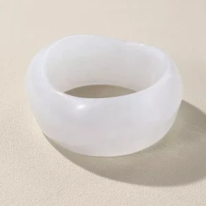 Bracelet blanc femme jonc large forme ronde 38 cm