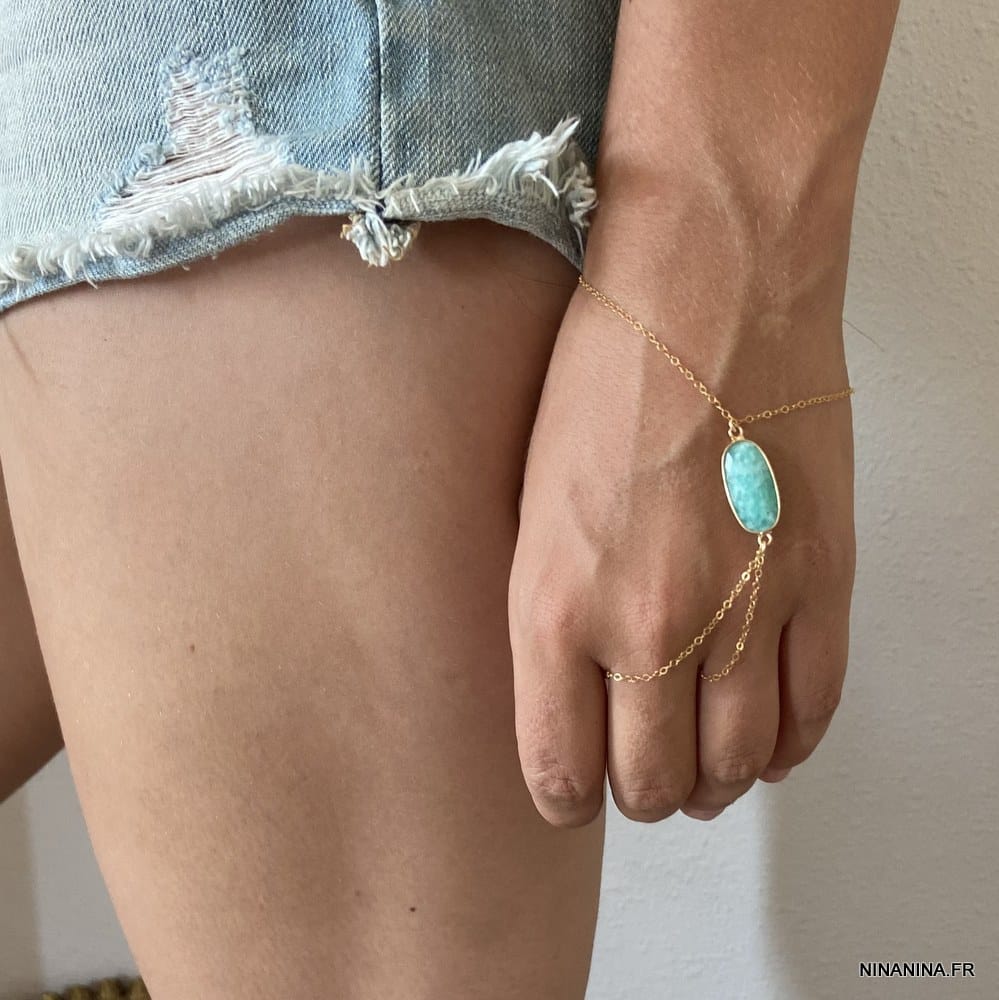 Chaine De Mains dorée Amazonite bleu Plaqué Or – Image 5