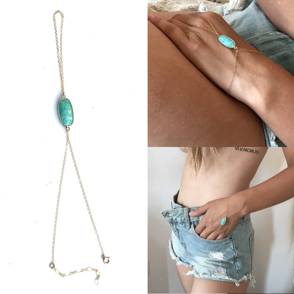 Chaine De Mains dorée Amazonite bleu Plaqué Or – Image 6