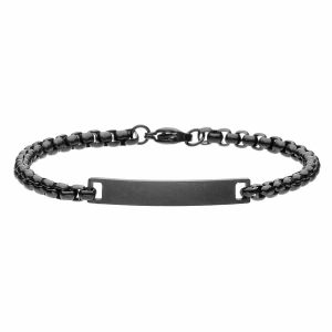 Bracelet Homme Acier Inoxydable Noir Chaine et Plaque