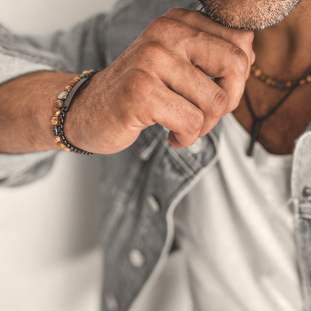 Bracelet Homme Acier Inoxydable Noir Chaine et Plaque – Image 6