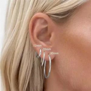Set boucles d&rsquo;oreilles argent 3 trous créoles minimalistes
