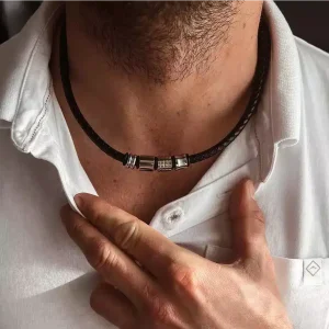 Ras De Cou Homme Cuir Tressé Et Acier Inoxydable Fait Main En France